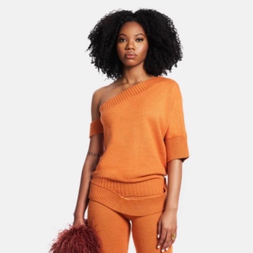 Hanifa Off-Shoulder Orange Knit Top